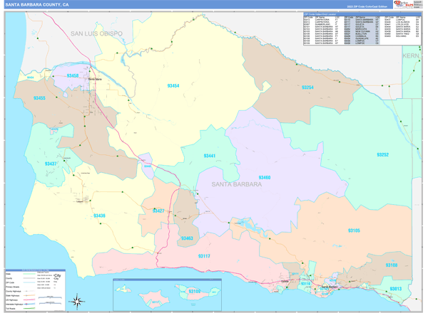 Santa Barbara County Digital Map Color Cast Style